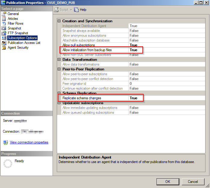 Modifying Subscription Options of the Publication